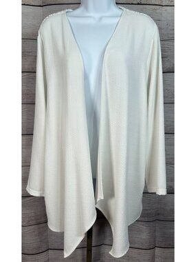 Catherines 1X White Lace Back Kimono Cardigan Open Front Top